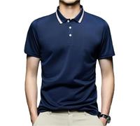 FYMLP Summer Breathable Mens Polo Shirt Classic Lapel Collar T Shirt for Business Days(Navy Blue,3XL)