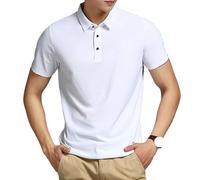 FYMLP Summer Breathable Men's Short Sleeve Top Classic Black Lape Golf Polo Shirt for Workout or Travel(White,XXL)