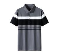 FYMLP Summer Lightweight Lapel Golf T-Shirt Men Casual Breathable Striped Polo Shirts(Grey,L)