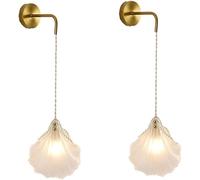 FYMLP Wall Sconces Set of Two Nordic Retro Shell Shape Glass Shade Wall Lamps Bedside Adjustable Cord Wall Light for Living Room Hallway(2PACK)