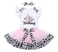 FYMNSI 1 ° / 2 ° / 3 ° Mucca Tema Festa di Compleanno Torta Smash Outfit Manica Corta Pagliaccetto Tutu Gonna Bowknot Fascia 3 pz Set, Bianco - Il mio primo compleanno, 12 mesi