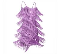 FYMNSI Abito da ballo latino per ragazze, abito da ballo con scollo a V, paillettes scintillanti, nappe, abiti da ballo, Viola, 11-12 Anni