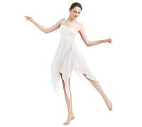 FYMNSI Abito da danza da donna, in stile moderno e casual, da danza irregolare, bianco, M