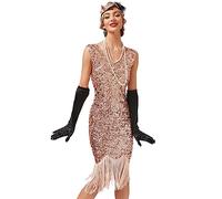 FYMNSI Abito da donna anni '20, con scollo a V, con frange, con flapper Charleston, abito da cocktail e feste, anni '20, Colore: rosa., M