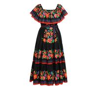 FYMNSI Abito da donna in stile messicano, con spalle scoperte, lungo abito da sera floreale, abito da spiaggia, abito per il tempo libero, abito da festa, da S a 3XL, Nero , XL