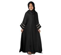 FYMNSI Abito musulmano per ragazze e bambine, abito da preghiera in chiffon con scollo a V, maxi abito abaya con set Hijab, Nero , 7-8 Anni