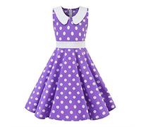 FYMNSI Abito vintage da bambina anni '50, a pois, rockabilly, per feste, da cocktail, per bambini, con stampa floreale, senza maniche, da sera, Lilla, 11-12 Anni
