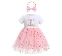 FYMNSI Baby Girl My Primo Compleanno Abito Cotone Manica Corta Tulle Abito con Fiocco Fascia Servizio Fotografico Vestito Estivo, Colore: rosa., 12-18 Mesi