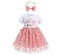 FYMNSI Baby Girl My Primo Compleanno Abito Cotone Manica Corta Tulle Abito con Fiocco Fascia Servizio Fotografico Vestito Estivo, rosa scuro, 12-18 Mesi