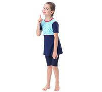 FYMNSI Bambini Ragazze Musulmani Costume Da Bagno Moda Islamico Tutto Corpo Full Cover Manica Lunga Top Pantaloni Burkini Set Costume Da Bagno, Blu - Manica corta, 11-12 Anni