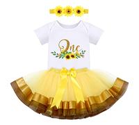 FYMNSI Body tutù gonna tutù per il primo compleanno da ragazza, in cotone, 3 pezzi, Giallo - One, 12 mesi