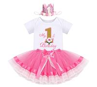 FYMNSI Body tutù gonna tutù per il primo compleanno da ragazza, in cotone, 3 pezzi, Rosa - 1° compleanno, 12 mesi