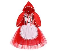FYMNSI Costume da Cappuccetto Rosso per bambine da favola Principessa in costume per carnevale festa di Halloween, Natale, vestito con mantello con cappuccio, 2 pezzi Cappuccetto Rosso 03 3-4 Anni