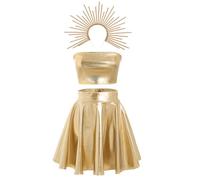 FYMNSI Costume da dea romana da donna, per cosplay, metallizzato, per travestimento di Halloween, gold, XL