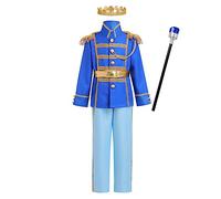 FYMNSI Costume da principe fiabesco per bambini e ragazzi, con cintura e corona, scettro, per Halloween, cosplay, carnevale, per 3-12 anni, Set di scettro azzurro, 3-4 Anni