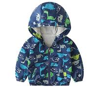 FYMNSI Giacca con cappuccio per bambini e bambine, giacca a vento leggera con stampa di dinosauri, cappotto autunnale a maniche lunghe antivento, Blu - Dino, 4-5 anni