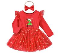 FYMNSI Neonato bambina Il mio primo abito da festa di Natale con fascia vestito abito da festa autunno inverno vestiti, Colore: rosso, 3-6 Mesi
