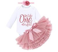 FYMNSI Set di abbigliamento da festa a maniche corte per neonata, stile boho arcobaleno 1°/2° compleanno, 3 pezzi, Rosa scuro manica lunga One Derful, 12 mesi