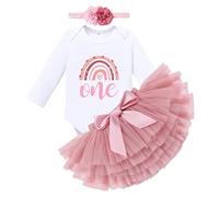 FYMNSI Set di abbigliamento da festa a maniche corte per neonata, stile boho arcobaleno 1°/2° compleanno, 3 pezzi, Rosa scuro manica lunga - One, 12 mesi