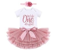 FYMNSI Set di abbigliamento da festa a maniche corte per neonata, stile boho arcobaleno 1°/2° compleanno, 3 pezzi, Rosa scuro - One Derful, 12 mesi