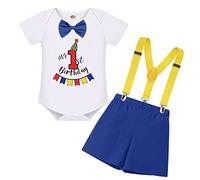 FYMNSI Tutina a maniche corte per bambini per il 1° compleanno, per cake, con bretelle, 1° anno, per feste, blu reale + rosso, 12-18 Mesi