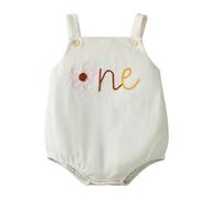 FYMNSI Tutina in velluto a coste per il primo compleanno, per bambine e ragazzi, pagliaccetto con bottoni e cinturino monopezzo, Fiore bianco., 12-18 Months