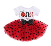FYMNSI - Vestitino da bambina per la festa del 1°, 2° e 3° compleanno, in cotone, a maniche corte, con tutù, abito principessa linea ad feste servizi fotografici, Coccinella rossa One (solo 12 mesi