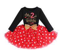 FYMNSI Vestito da bambina in cotone a maniche lunghe, linea ad A, per feste, Nero + Rosso - 2° compleanno, 2 Anni