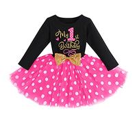 FYMNSI - Vestito da bambina per il compleanno, la festa di 1, 2 o 3 anni Abito in cotone a maniche lunghe pois, tulle principessa., 1° 12 mesi