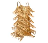 FYMNSI Vestito da Danza Latina per Ragazze Outfit da Ballo da Sala con Scollo a V Paillettes Scintillanti con Nappe e Frange Vestiti Abbigliamento da Danza, Oro, 10-11 Anni