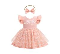 FYMNSI Vestito da principessa per il primo compleanno, con margherite e volant, in tulle, con fascia per capelli e fiocco, rosa, 12 mesi