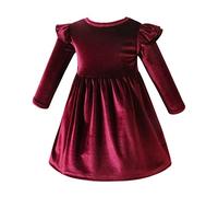 FYMNSI Vestito in velluto per bambini, per bambine, vintage, con volant, a maniche lunghe, da principessa, da sera, da festa, per autunno e inverno, rosso vivo, 2-3 Anni