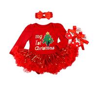 FYMNSI Vestito natalizio per neonata e ragazza, il mio primo Natale, set di abbigliamento da principessa, tutù, body con fascia per scarpe, 3 pezzi, abbigliamento per feste Xmas da 0 a 18 mesi, Albero