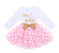 FYMNSI, vestito per bambina per il mio 1°, 2°, 3° compleanno, in cotone, a maniche lunghe, in tulle, a linea A, da principessa, per feste, foto, costume, 3 Anni