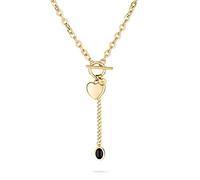 FYNCH-HATTON Collana a Y con ciondolo a forma di cuore e pietra cabochon in acciaio inox, 45 cm, Acciaio inossidabile, Onice