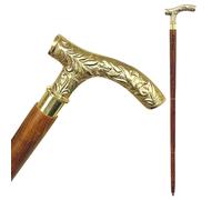 FYNJREX Bastone da passeggio in ottone - Bastone da passeggio in legno fatto a mano per uomo con manico in ottone fantasia, canna da 94 cm, bastone da passeggio con manico a T