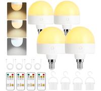 Fynokst Lampadina ricaricabile USB-C con controllo remoto, 3 colori, lampadina LED E14 dimmerabile con batteria, 5 W Touch Control con funzione temporizzata, luce emergente con magnetico, 4 Pezzis