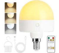 Fynokst USB-C Rechargeable Bulb with Remote Control, 3 Colours, Dimmable E14 LED Bulb with Battery, 5W Touch Control Battery Bulb with Timing Function, Emergency Light with Magnetic, Pack of 1