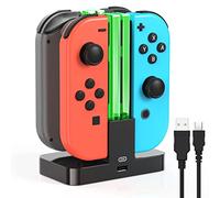 FYOUNG 4 in 1 Stazione di ricarica per JoyCon controller Nintendo Switch con indicatore LED di ricarica USB Type-C-Verde