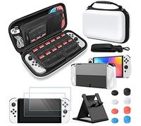 FYOUNG Custodia da trasporto per Nintendo Switch OLED e kit di accessori, custodia da viaggio con interruttore OLED, pellicola protettiva, kit di accessori per impugnatura per pollice, bianco