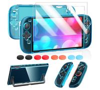 FYOUNG Custodia per Switch 2 e accessori per protezione dello schermo Bundle con impugnature per pollice - Custodia rigida protettiva trasparente per Nintendo Switch 2025 - Blu trasparente