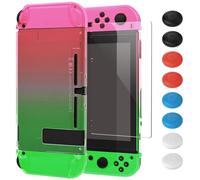 FYOUNG Custodia protettiva con pellicola protettiva per schermo compatibile con Nintendo Switch, assorbimento degli urti e antigraffio, trasparente, con pellicola protettiva e cappucci, rosa/verde