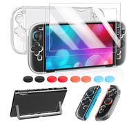 FYOUNG Custodia protettiva e pellicola protettiva per Nintendo Switch 2 (2025), set di accessori 3 in 1 per Switch 2, guscio rigido in policarbonato trasparente, 2 pellicole in vetro, 8 impugnature