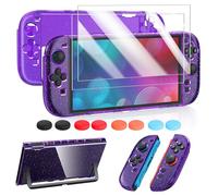 FYOUNG Custodia protettiva e pellicola protettiva per Nintendo Switch 2 - Pacchetto di accessori 3 in 1 per Switch 2025 - Cover rigida in policarbonato trasparente con 8 impugnature per pollice, viola