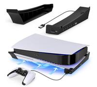 FYOUNG Staffa orizzontale per PS5 Disc & Digital Edition con porta USB estesa, base di supporto per accessori per supporto PS5 con cuscinetti antiscivolo, nero