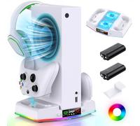 FYOUNG Stazione di ricarica per console Xbox Series S, aggiornamento verticale controller stazione di ricarica accessorio con 15 luci RGB, sistema di raffreddamento ventilato, 2 batterie ricaricabili