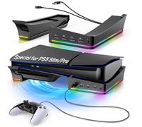 FYOUNG Supporto orizzontale aggiornato per PS5 Slim Digital & Disc Edition con 14 luci RGB, base antiscivolo accessori con 4 porte USB - Solo per Playstation 5 Slim 2023 (nero), P5S2B