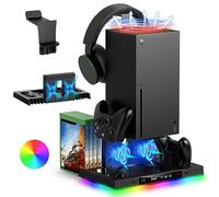 FYOUNG Supporto per ventola di raffreddamento aggiornato e doppio dock di ricarica per console e controller Xbox Series X, accessori XSX con 15 luci RGB, sistema di raffreddamento e caricabatterie con