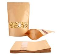 Fyrdm 25 Pezzi Buste per Imballaggio Alimentare di Carta Marrone con Finestra Trasparente, 20x30 cm Sacchetti di Carta Kraft Richiudibili, per Noci, Chicchi di Caffè