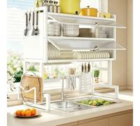 FYRDTNG Scolapiatti Sopra Lavello con Ante in PC, Organizer Cucina in Acciaio al Carbonio, Stendipiatti Antipolvere, Salvaspazio Professionale, Multifunzionale(White,85cm/33.4in)